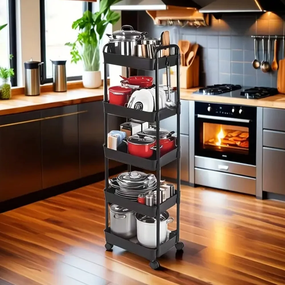 5-Tier Black Rolling Storage Cart - No hooks 🪝 included